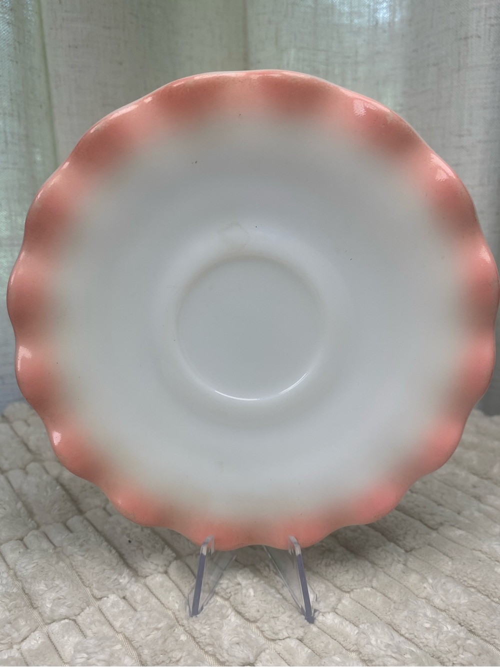 Vintage Hazel Atlas Pink Crinoline Ripple Milk Glass Saucer Plate 5.5" MCM